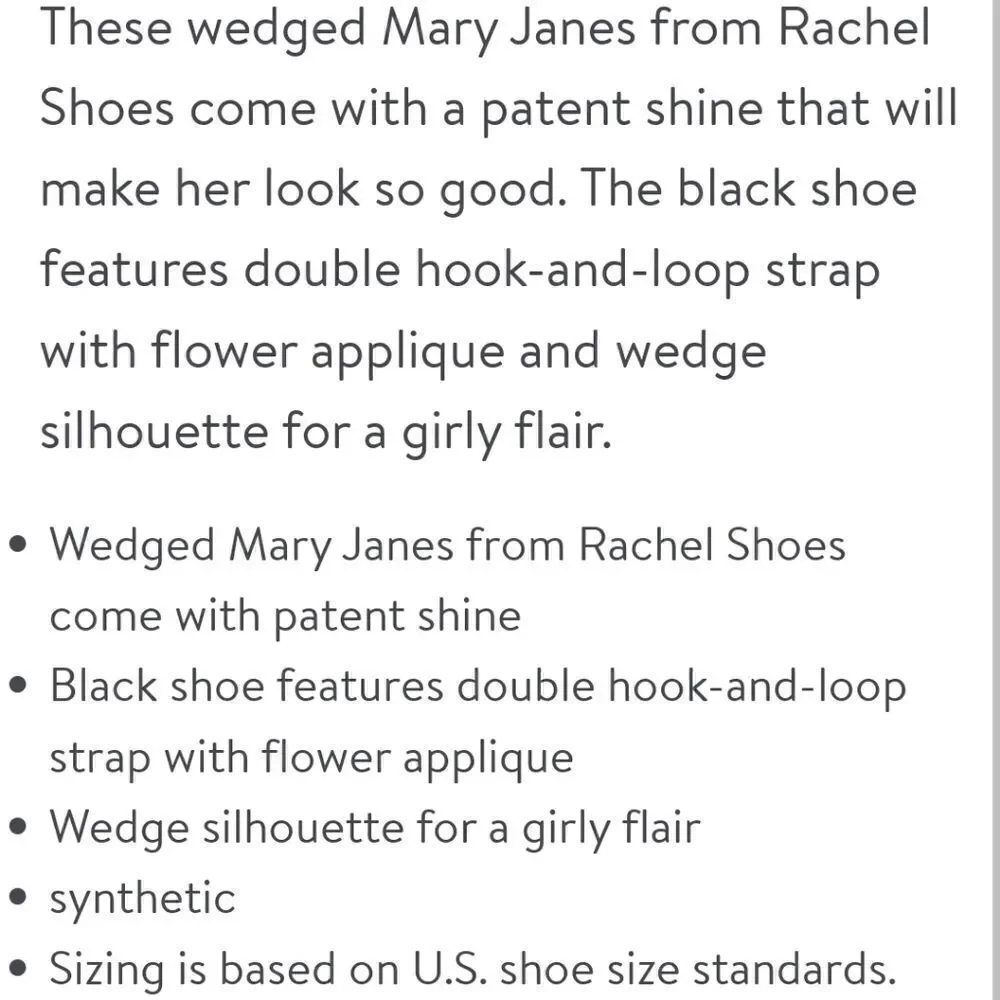 Rachel shoes, black patent, girls 12 M